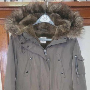 S13 Women's Military Field Jacket Parka Olive Green Cargo Jacket Faux Fur Hood